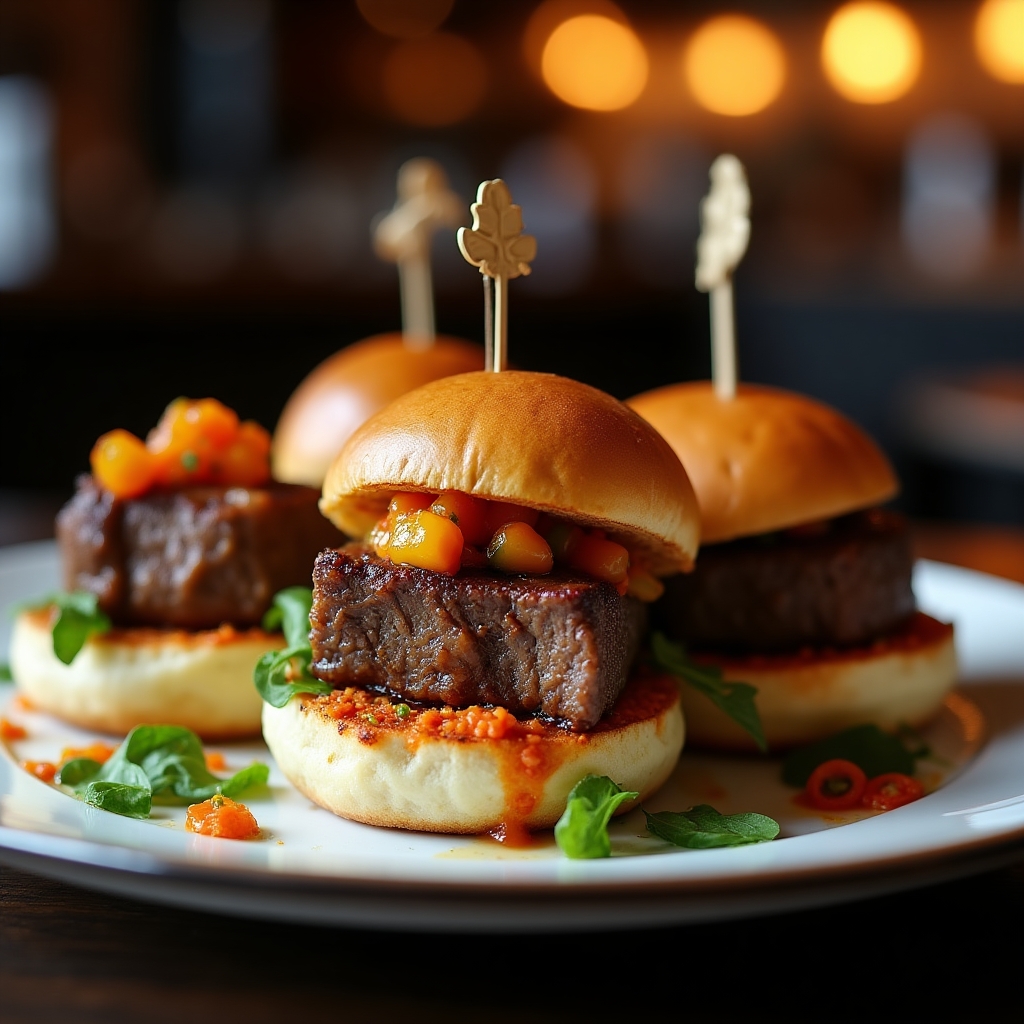 Grilled Short Rib Sliders with Carrot Romesco presentation