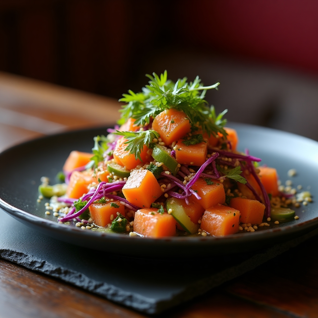 Chili-Lime Sockeye Poke Salad presentation