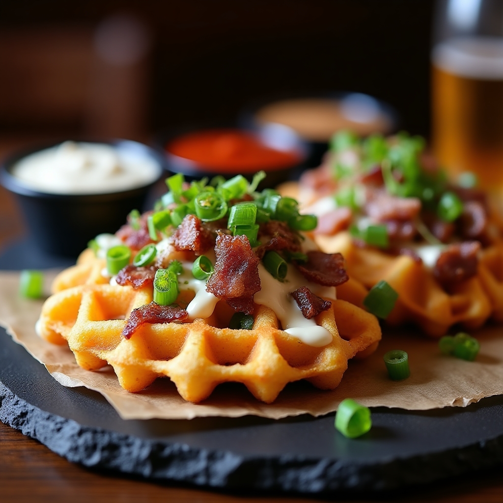 Blue Cheese & Bacon Waffle Fry Trio presentation