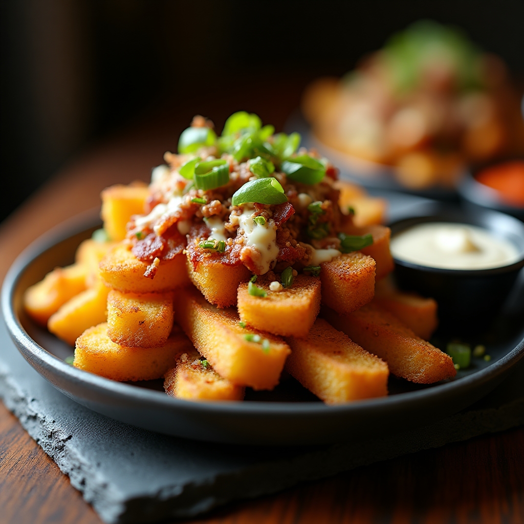 Blue Cheese & Bacon Yam Fry Flight presentation