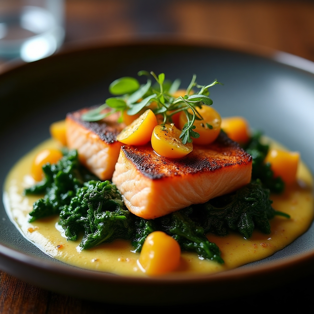 Smoked Sockeye & Black Kale Warm Salad presentation