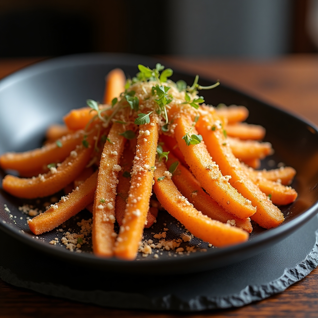 Hazelnut-Dusted Yam Fries with 2030 Dip Trio presentation