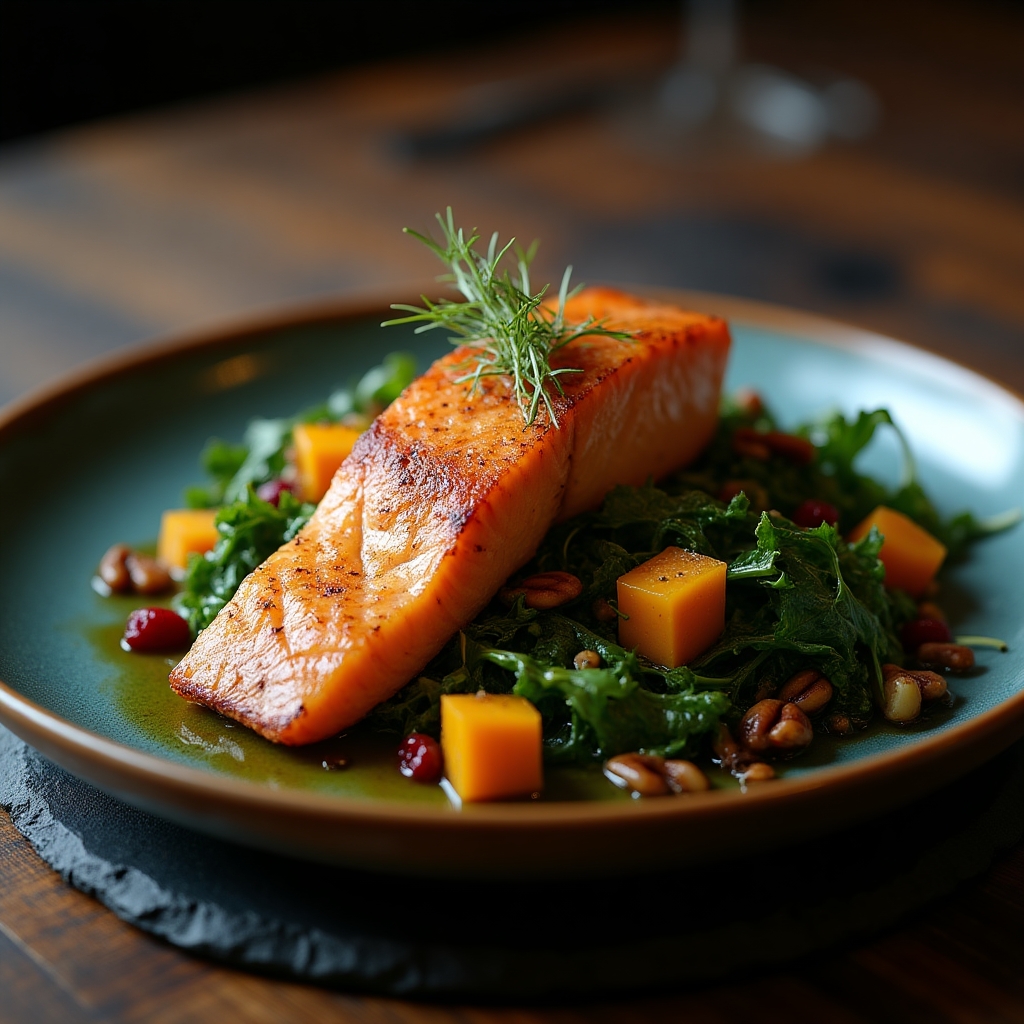Smoked Sockeye & Butternut Harvest Salad presentation