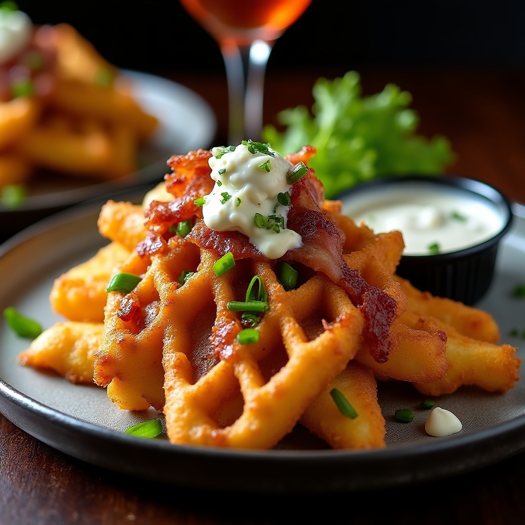 Crispy Blue Cheese & Yam Fry Trio presentation