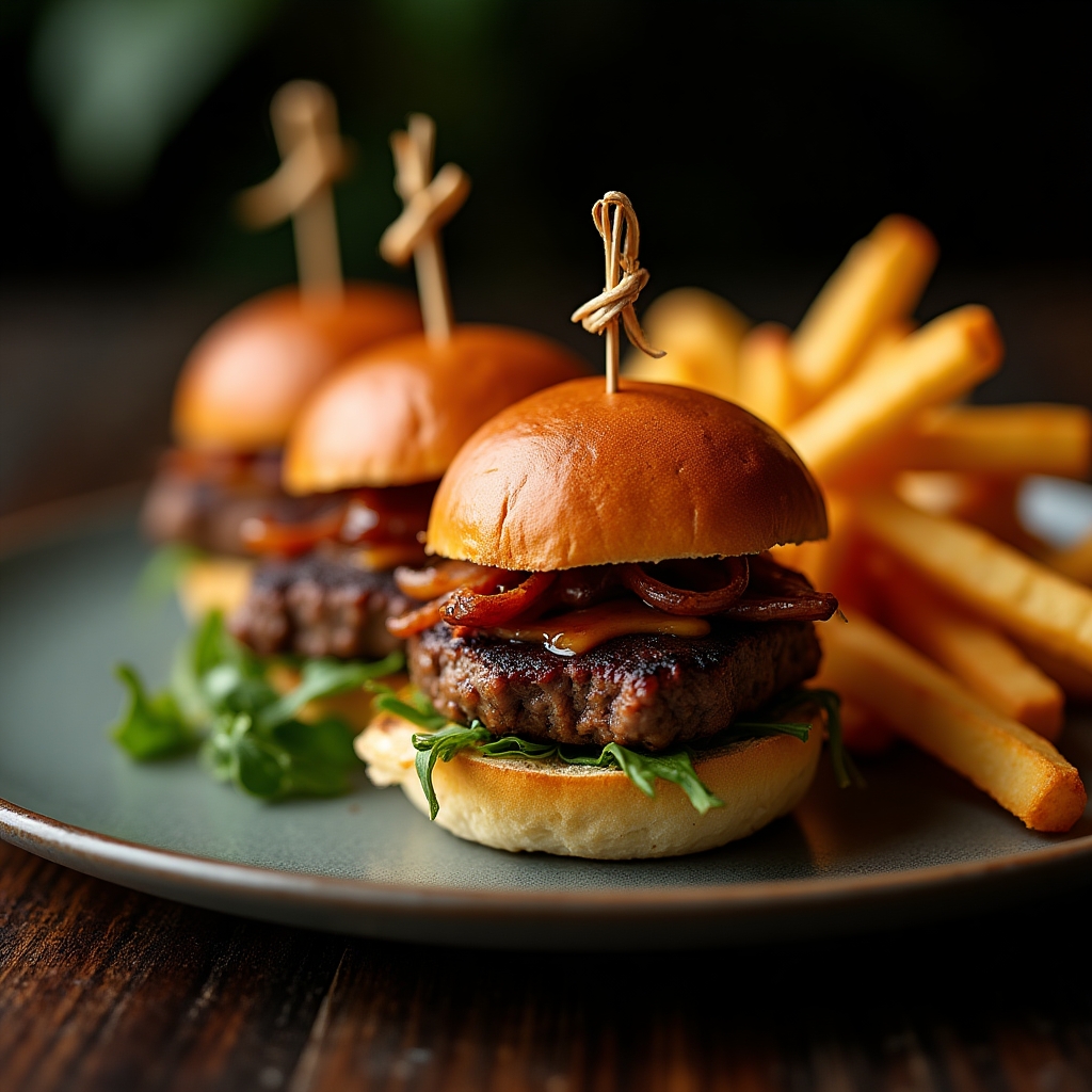 Hoisin-Glazed Beef Sliders Trio presentation