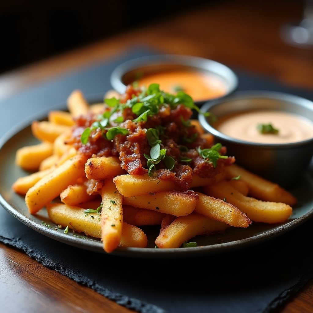 Blue Cheese & Hazelnut Waffle Fry Flight presentation