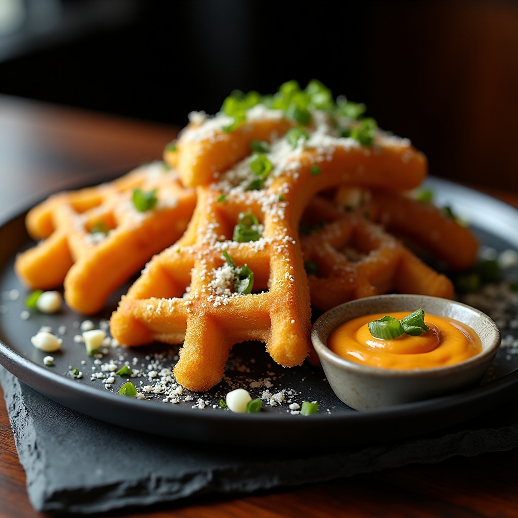 Blue Cheese & Hazelnut Waffle Fry Flight presentation