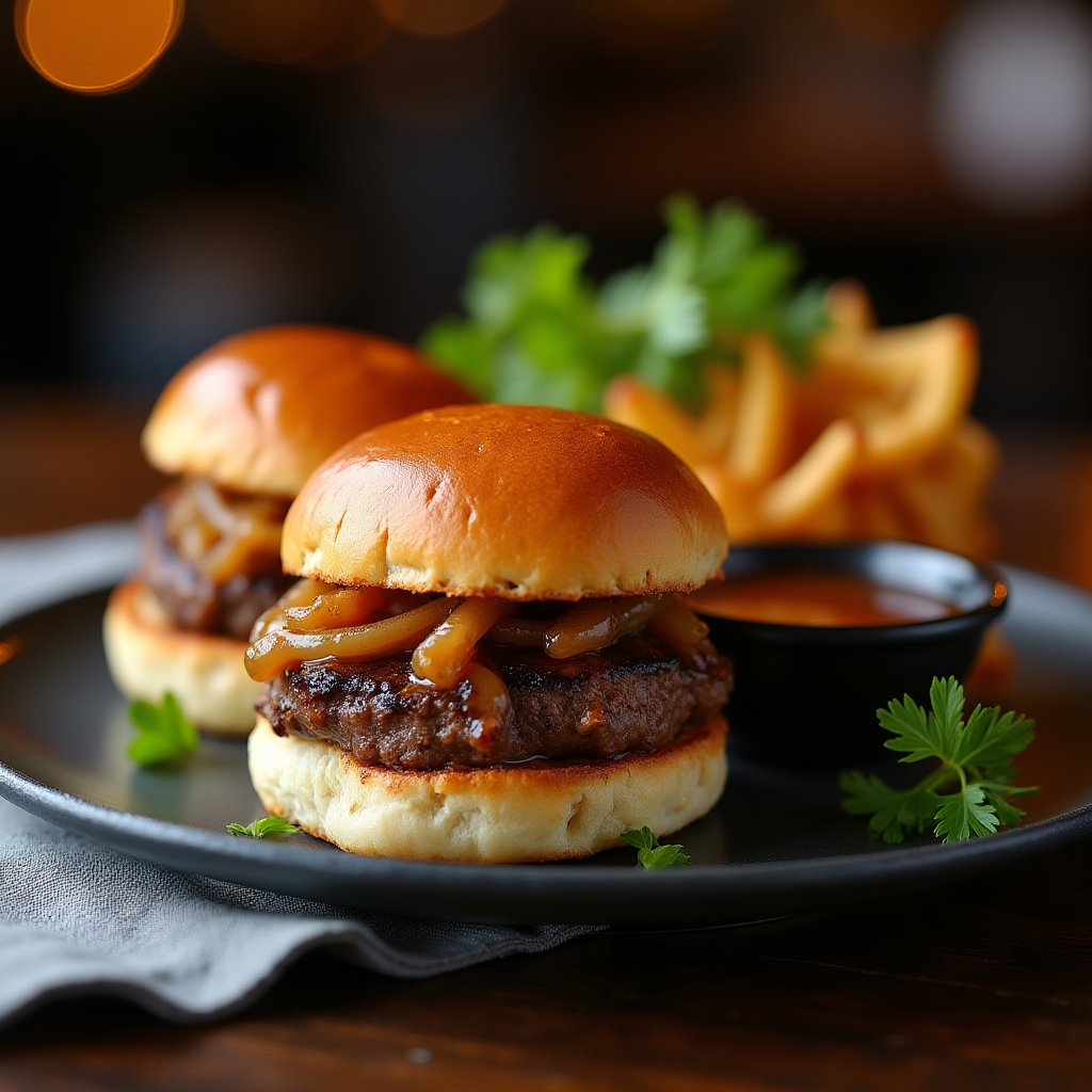 Hoisin-Glazed Prime Beef Sliders Trio presentation