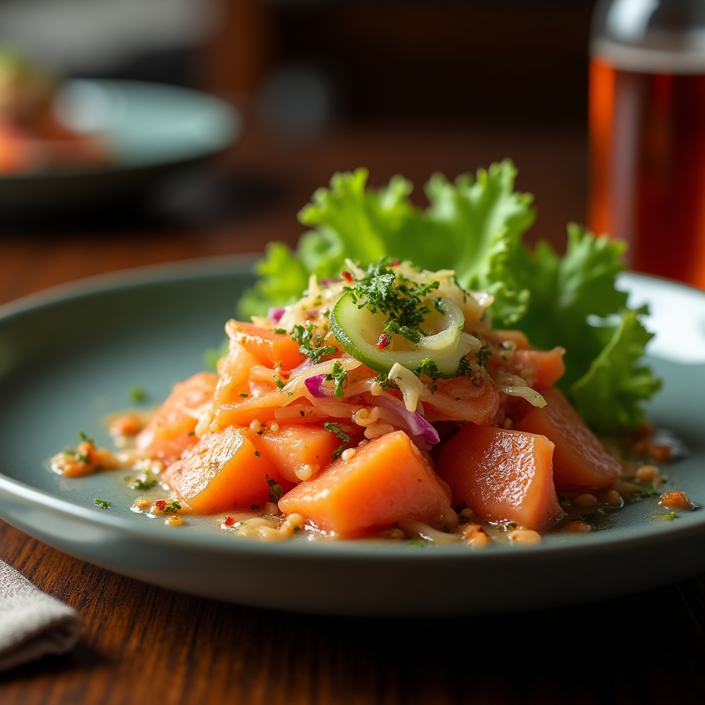 Chili-Lime Sockeye Poke Salad presentation