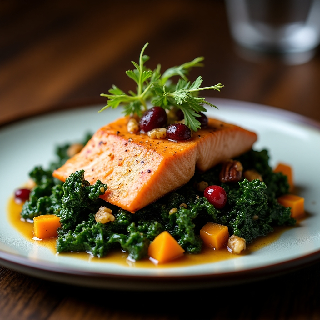 Warm Roasted Sockeye & Black Kale Salad presentation
