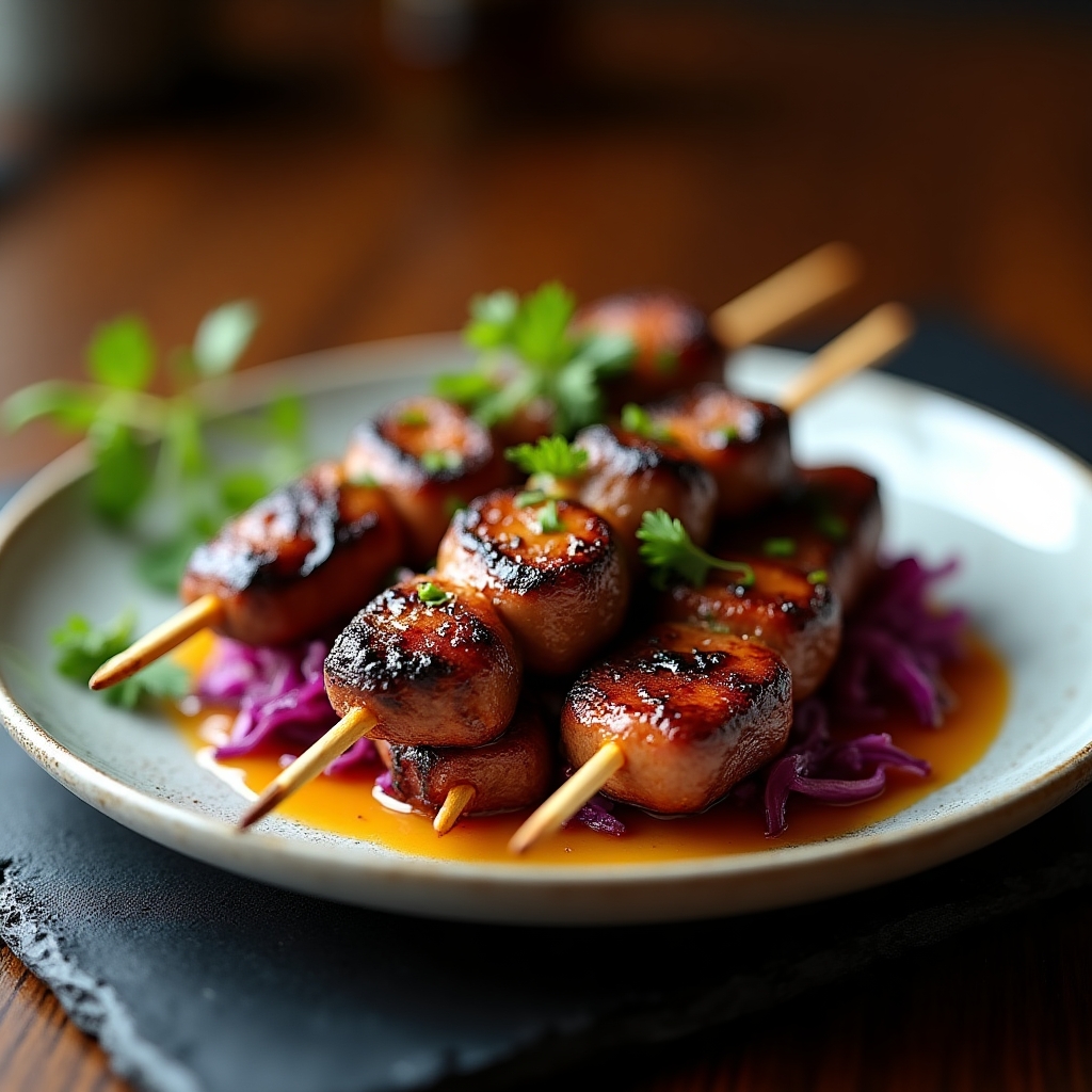 Hoisin-Glazed Beef & Chorizo Skewers presentation