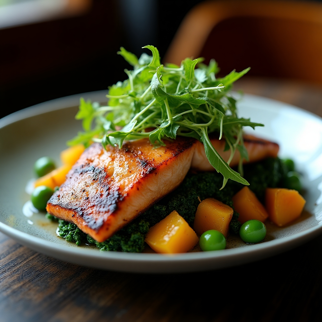 Sofrito Butter Sockeye Salad presentation