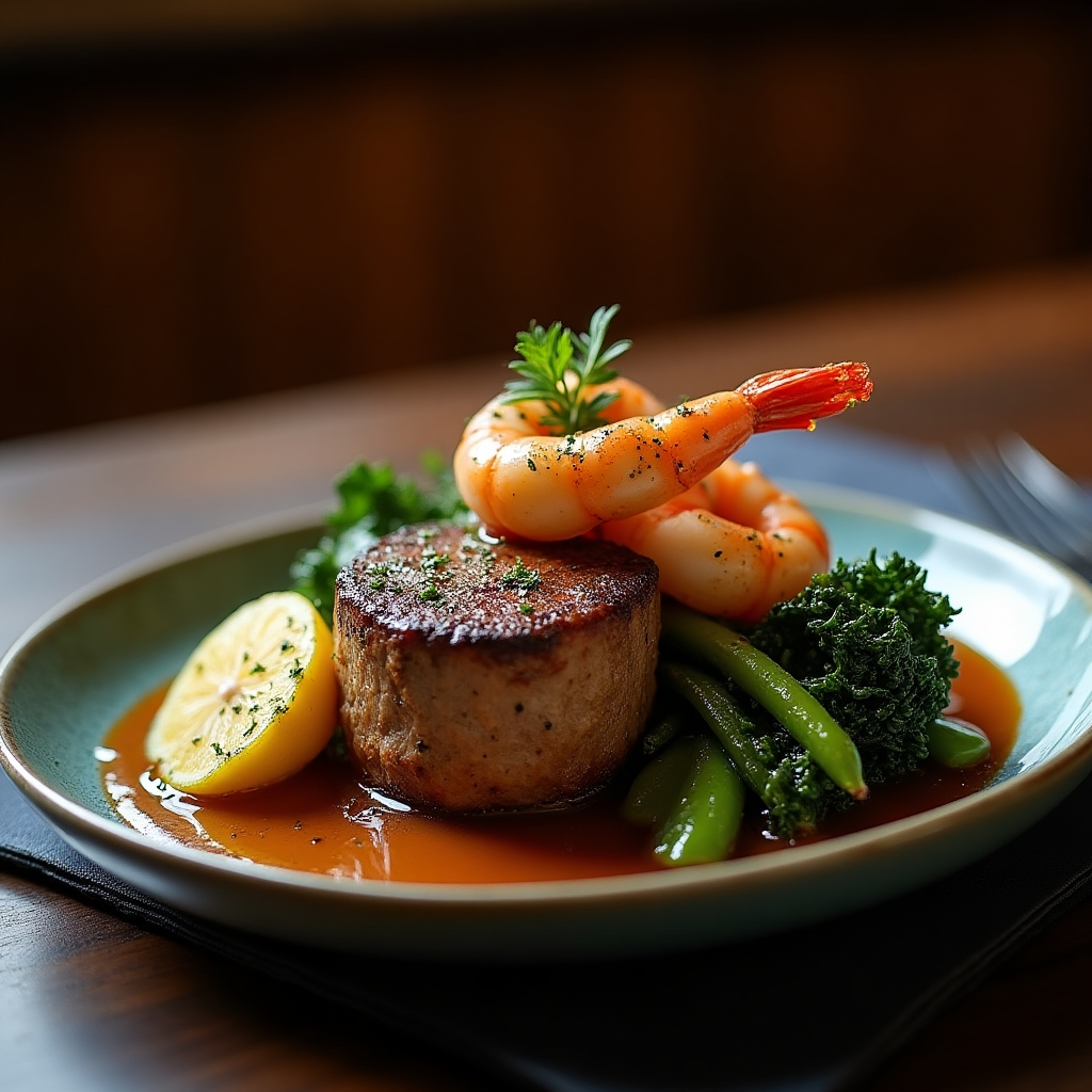 Riverside Steak & Prawn Share Plate presentation