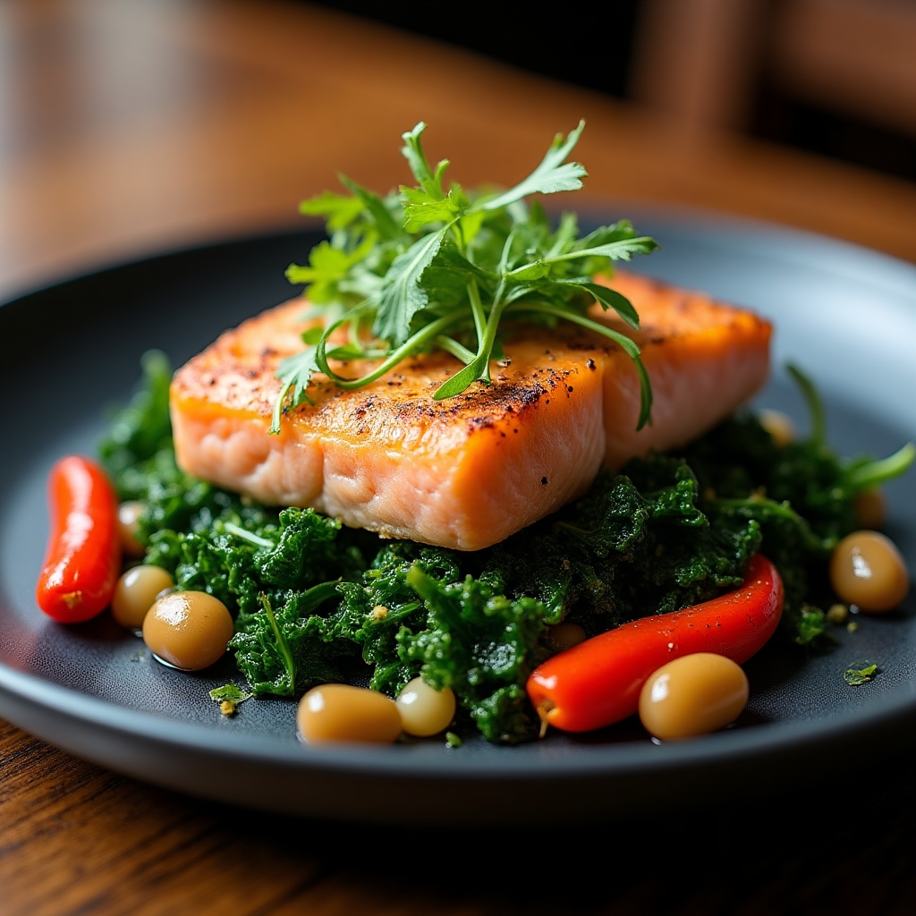 Warm Smoked Sockeye & Black Kale Salad presentation