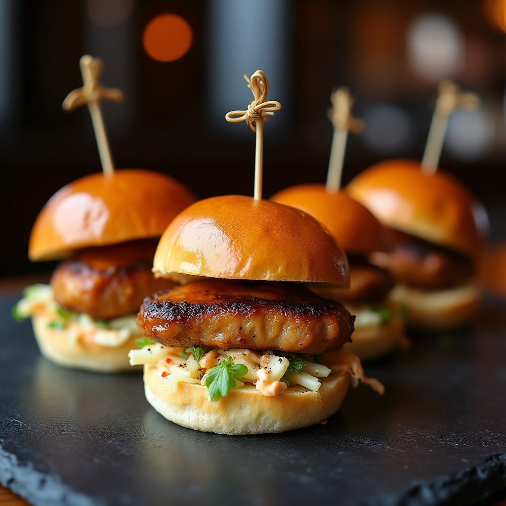Bourbon-Glazed Pork Chop Sliders presentation