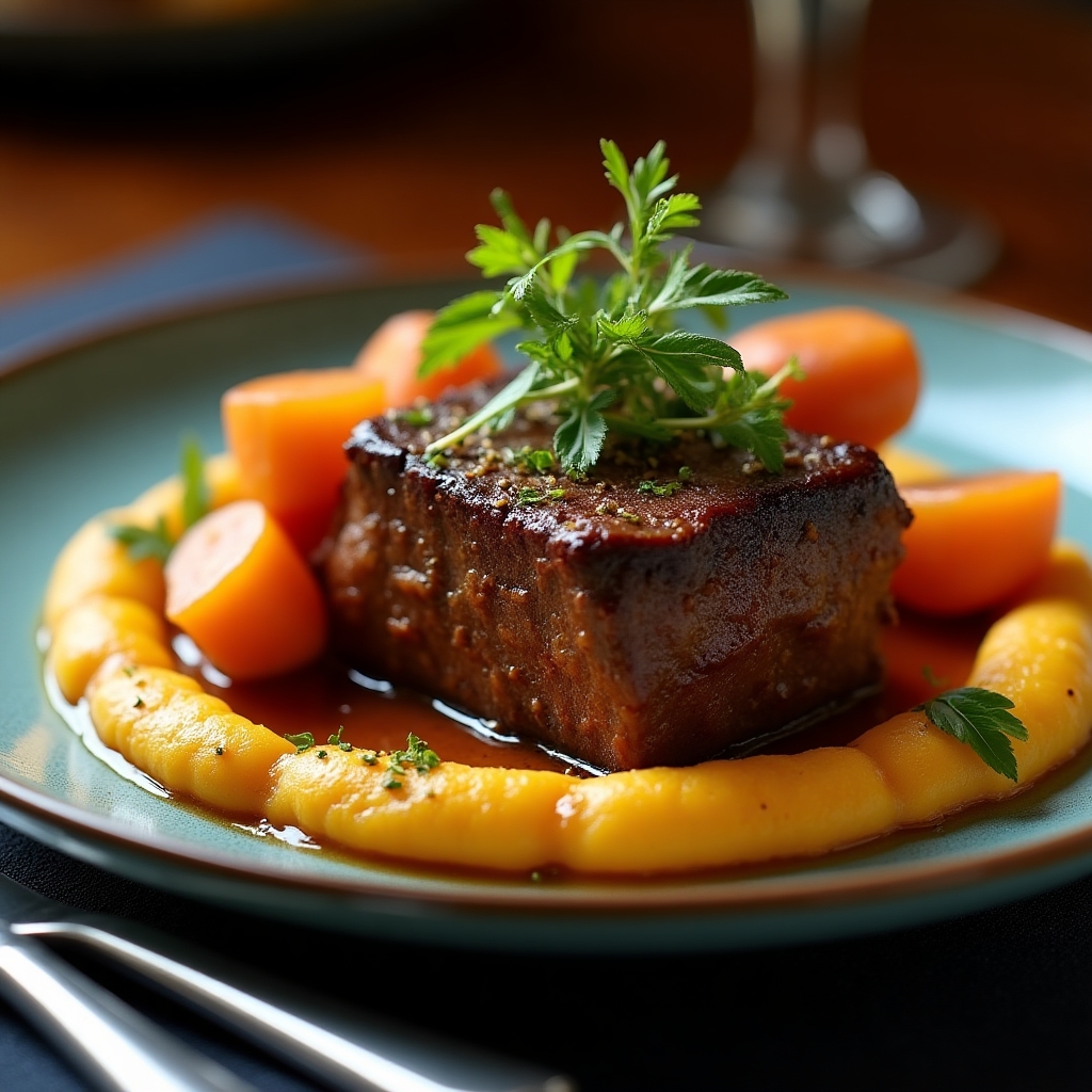 Apple-Cider Braised Short Rib presentation
