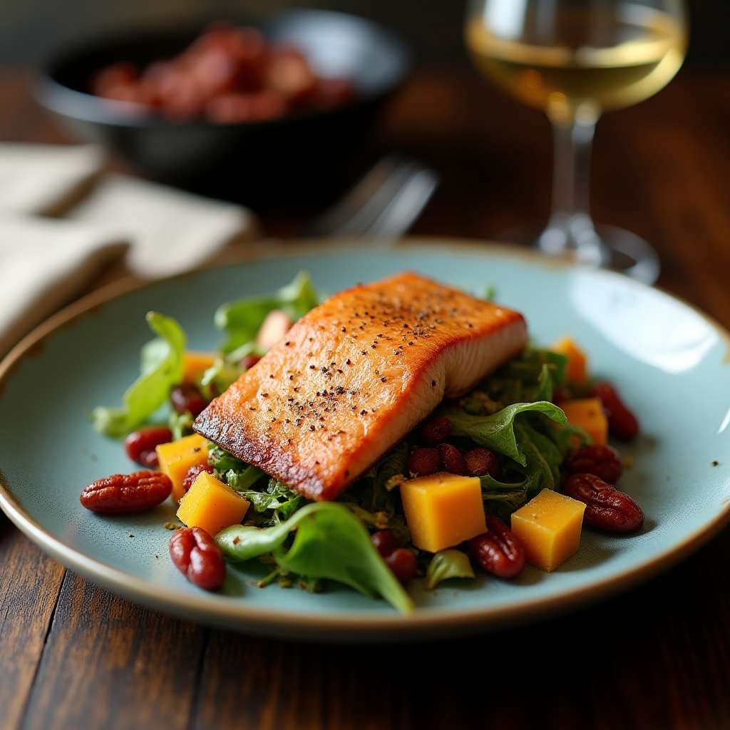Harvest Sockeye Salad with Honey-Sriracha Pecans presentation