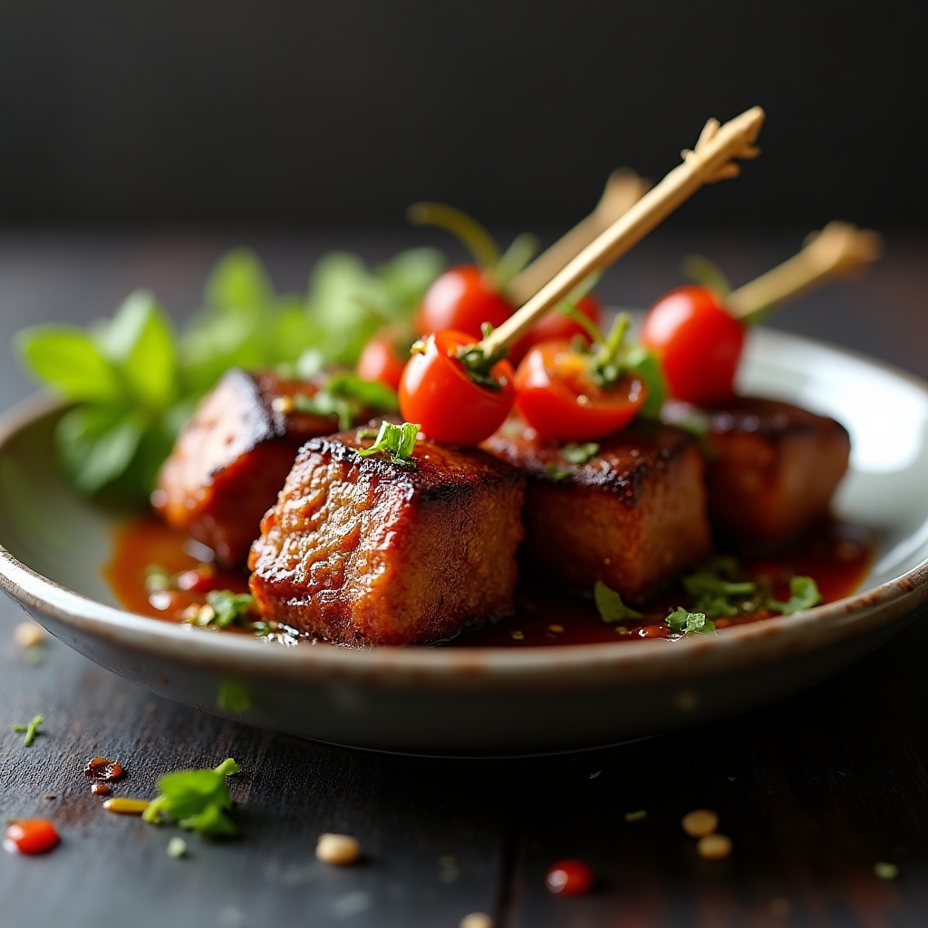 Hoisin-Glazed Filet Bites Skewers presentation