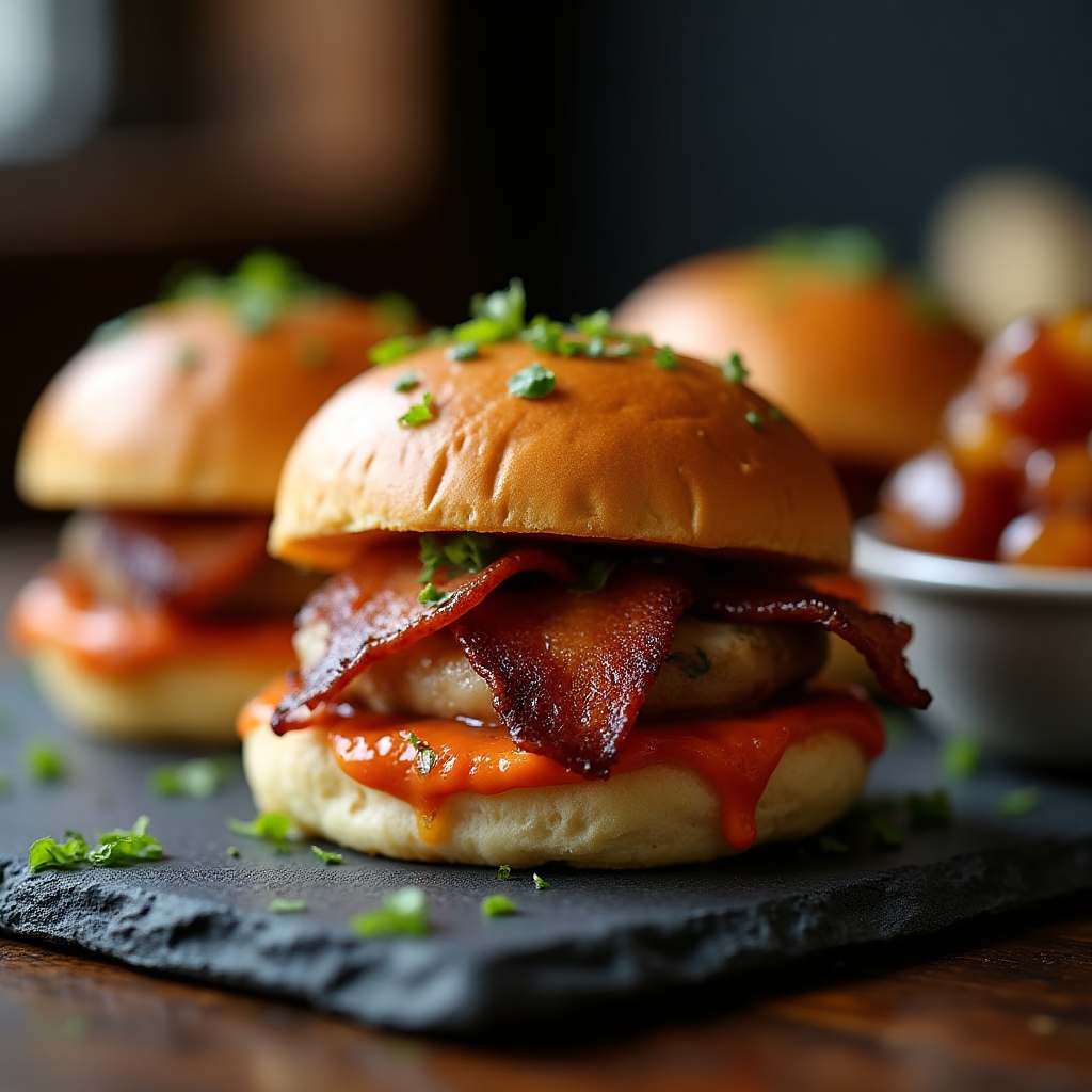 Smoky Pork Belly & Applewood Bacon Sliders presentation