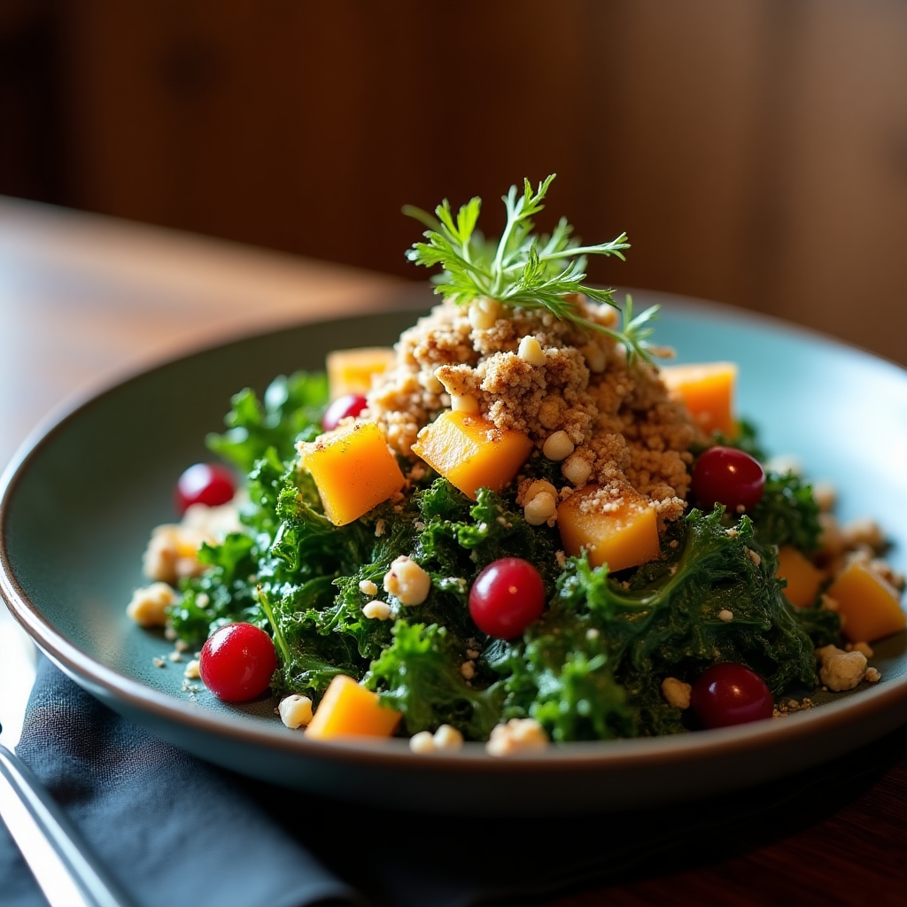 Warm Black Kale and Cranberry Harvest Salad presentation