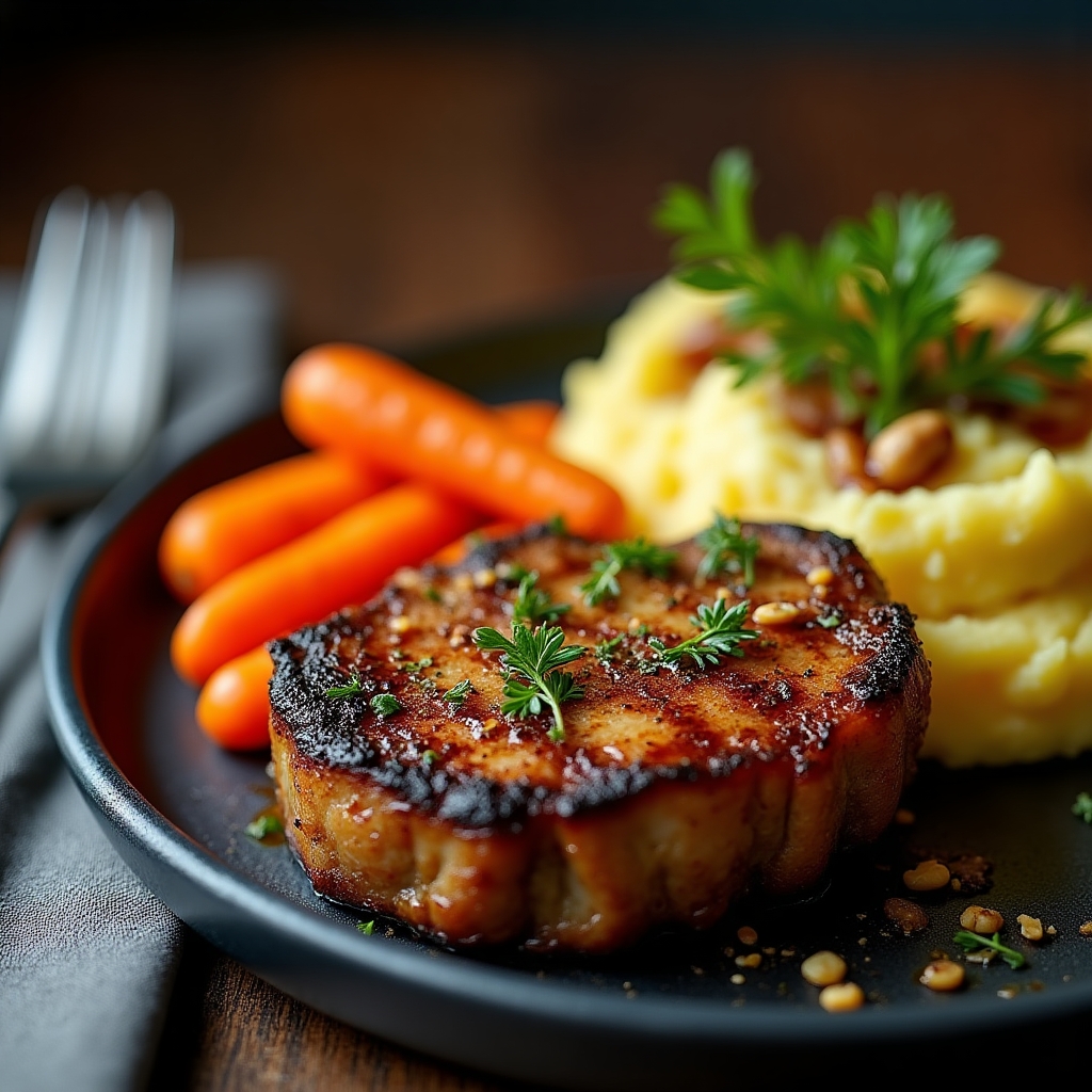 Hazelnut Gremolata Berkshire Chop presentation