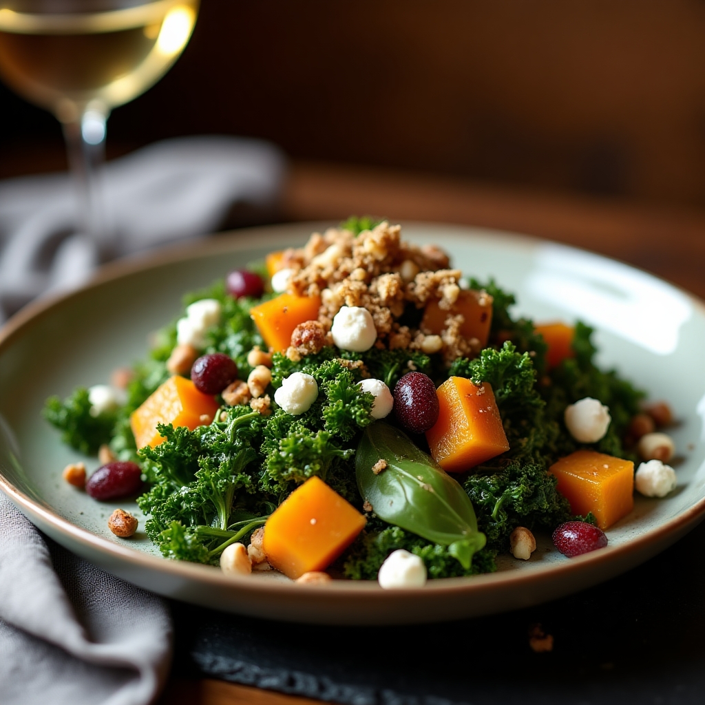 Warm Black Kale & Cranberry Harvest Salad presentation