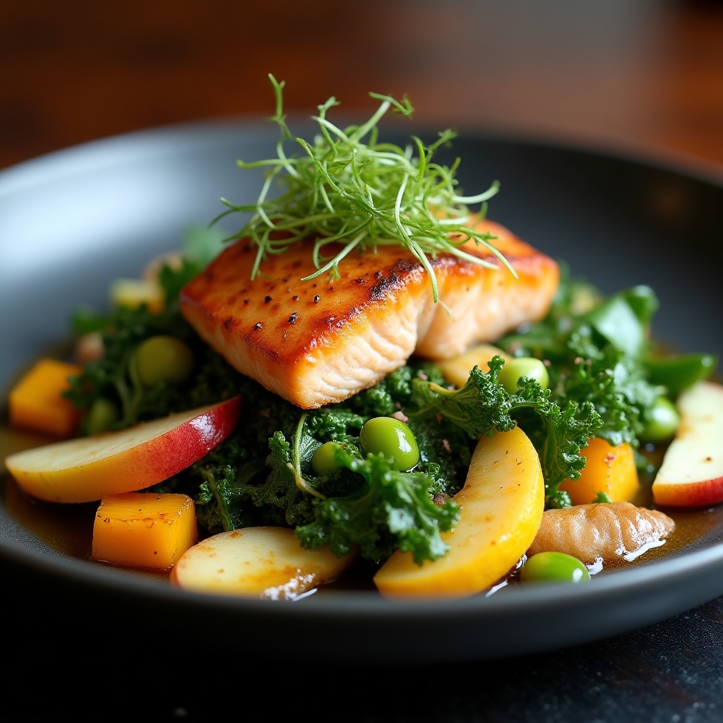 Warm Roasted Root & Smoked Sockeye Salad presentation