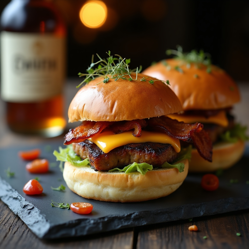 Cider-Glazed Pork Belly & Applewood Bacon Sliders presentation