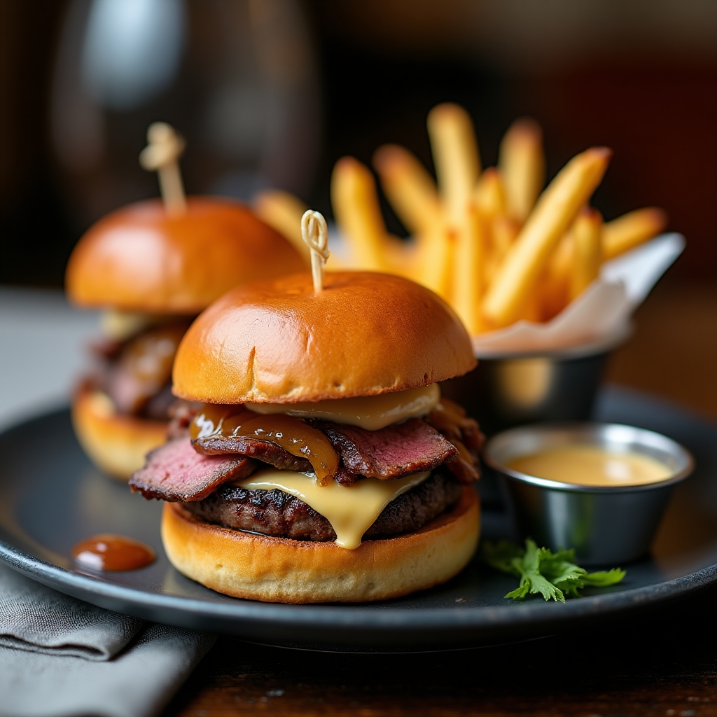 Prime Beef Dip Sliders Trio presentation