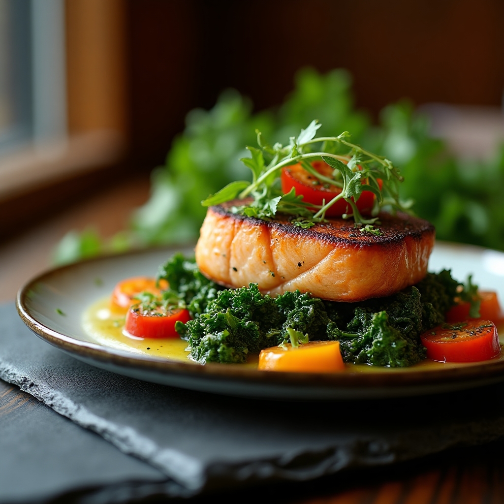 Warm Sockeye & Black Kale Salad presentation