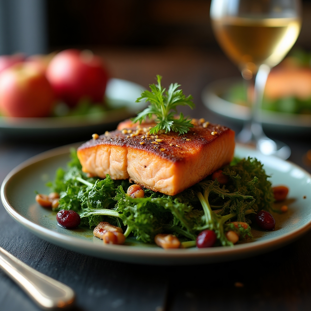 Warm Smoked Sockeye & Roasted Apple Salad presentation