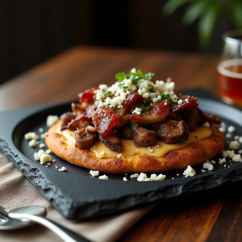 Applewood BBQ Beef & Bacon Flatbread presentation