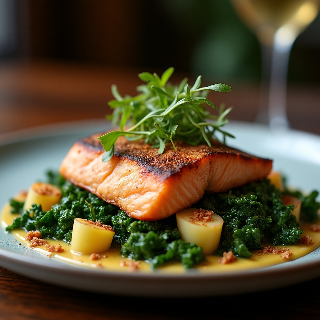 Smoked Sockeye Salmon & Sofrito Butter Salad presentation