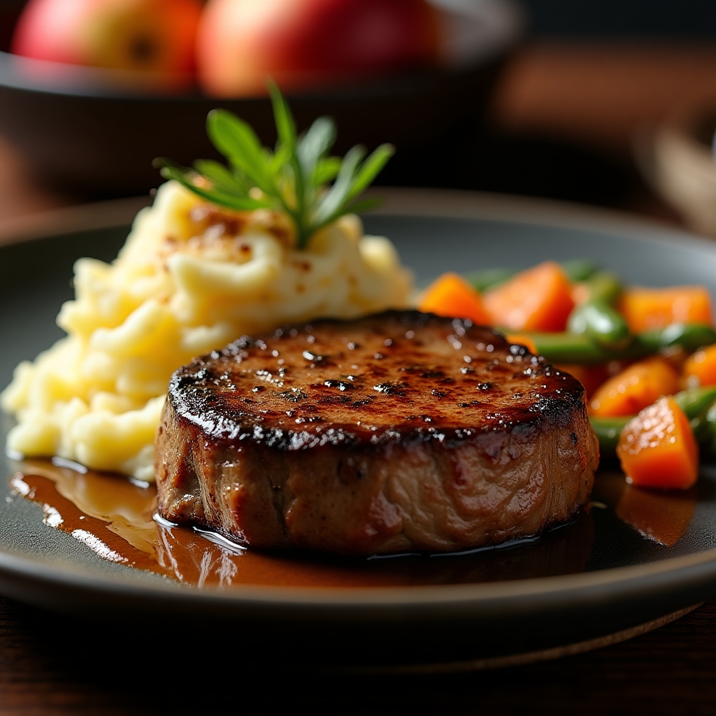Maple-Glazed New York Striploin presentation