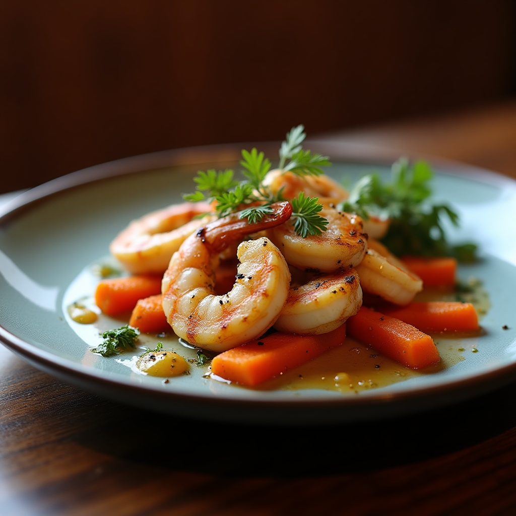 Copper River Prawn & Root Veggie Share Plate presentation