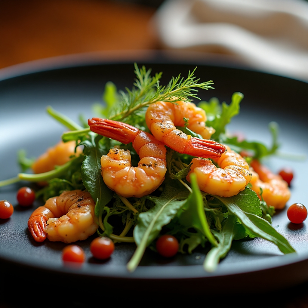 Chili-Lime Prawn and Arugula Salad presentation