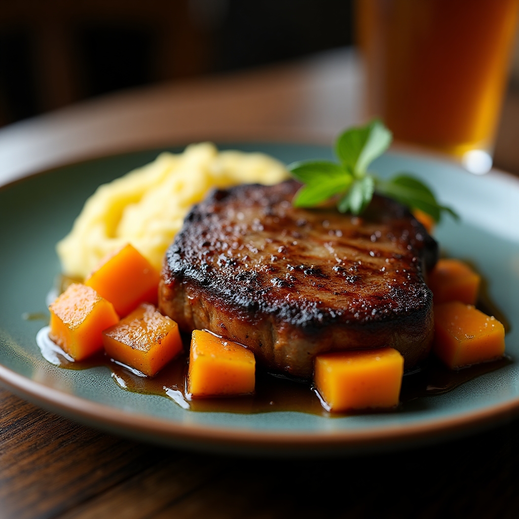 Smoked Venison Chop with Roasted Heirloom Squash presentation