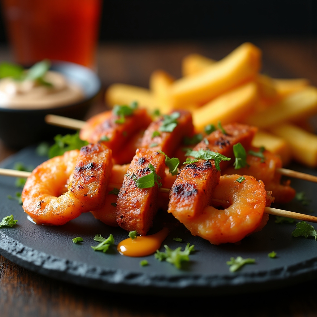 Chorizo & Prawn Skewers with Fresno Aioli presentation