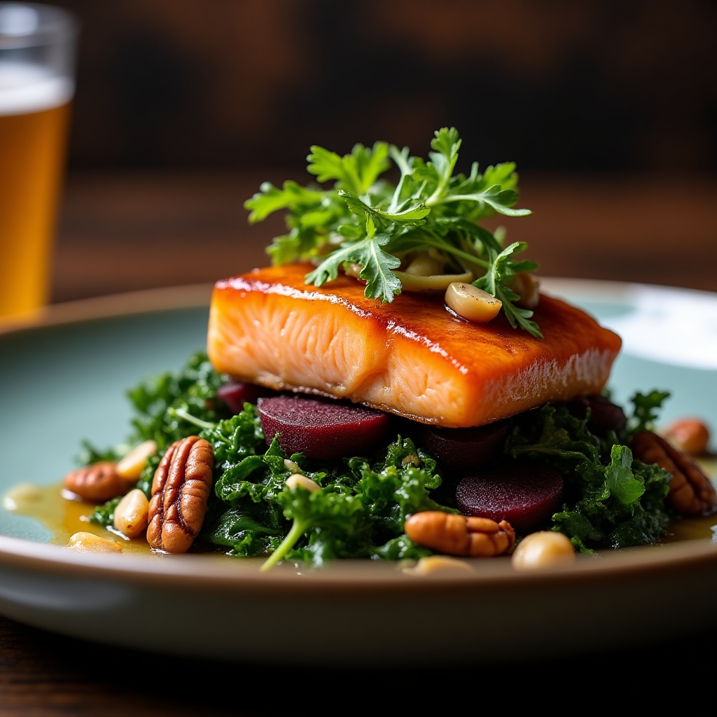 Warm Smoked Sockeye & Roasted Beet Salad presentation