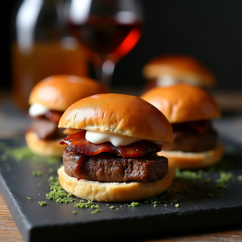 Maple-Chili Braised Beef Sliders presentation