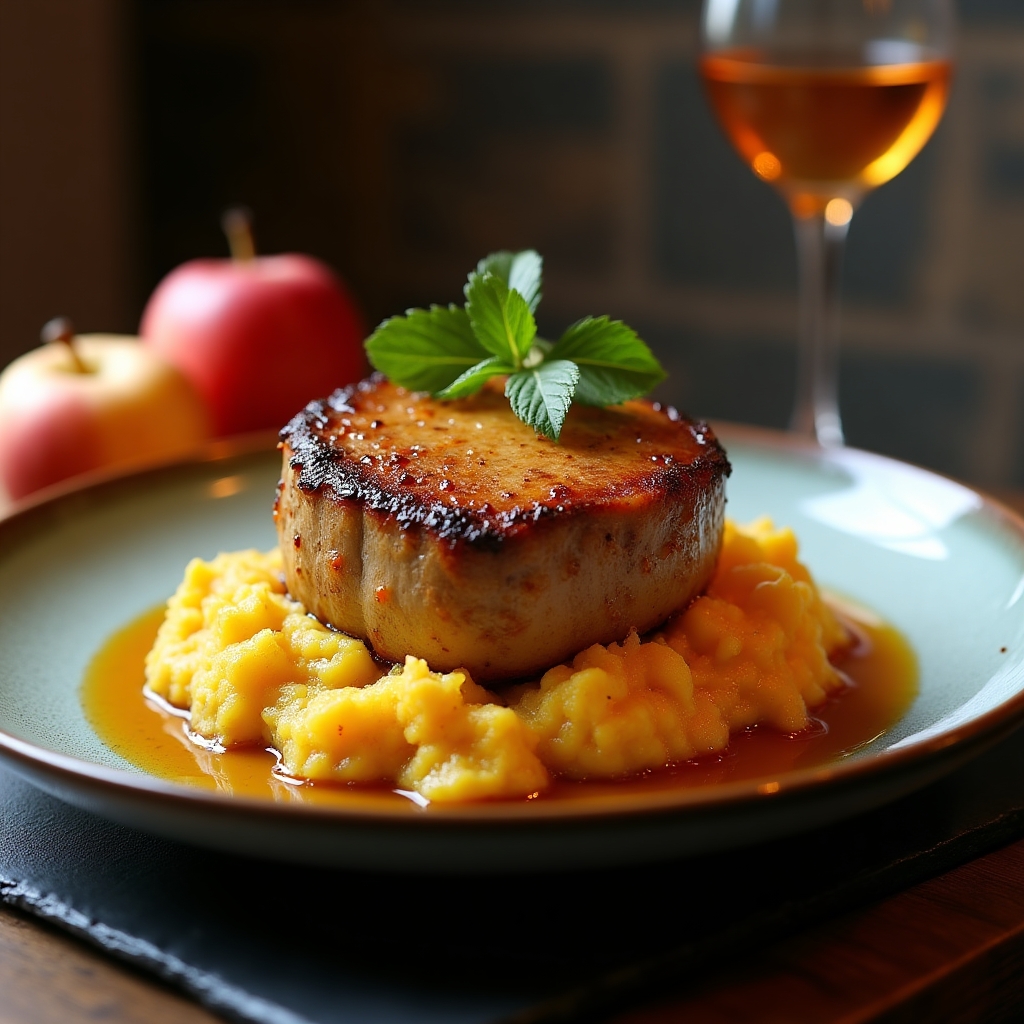 Apple-Cider Braised Pork Chop presentation