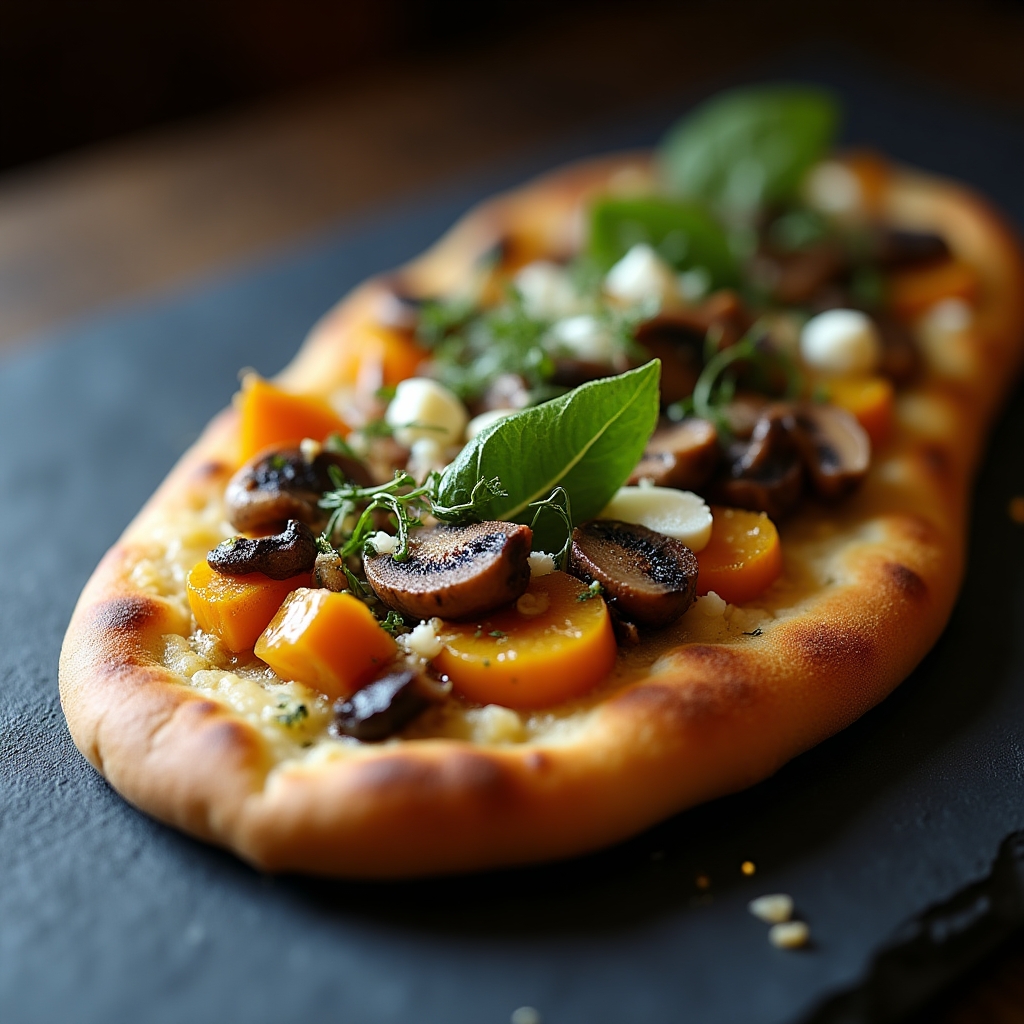 Autumn Mushroom & Squash Flatbread presentation