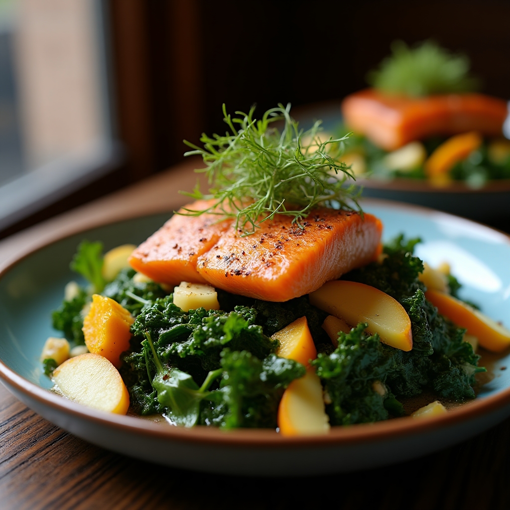Smoked Sockeye Salmon & Kale Autumn Salad presentation