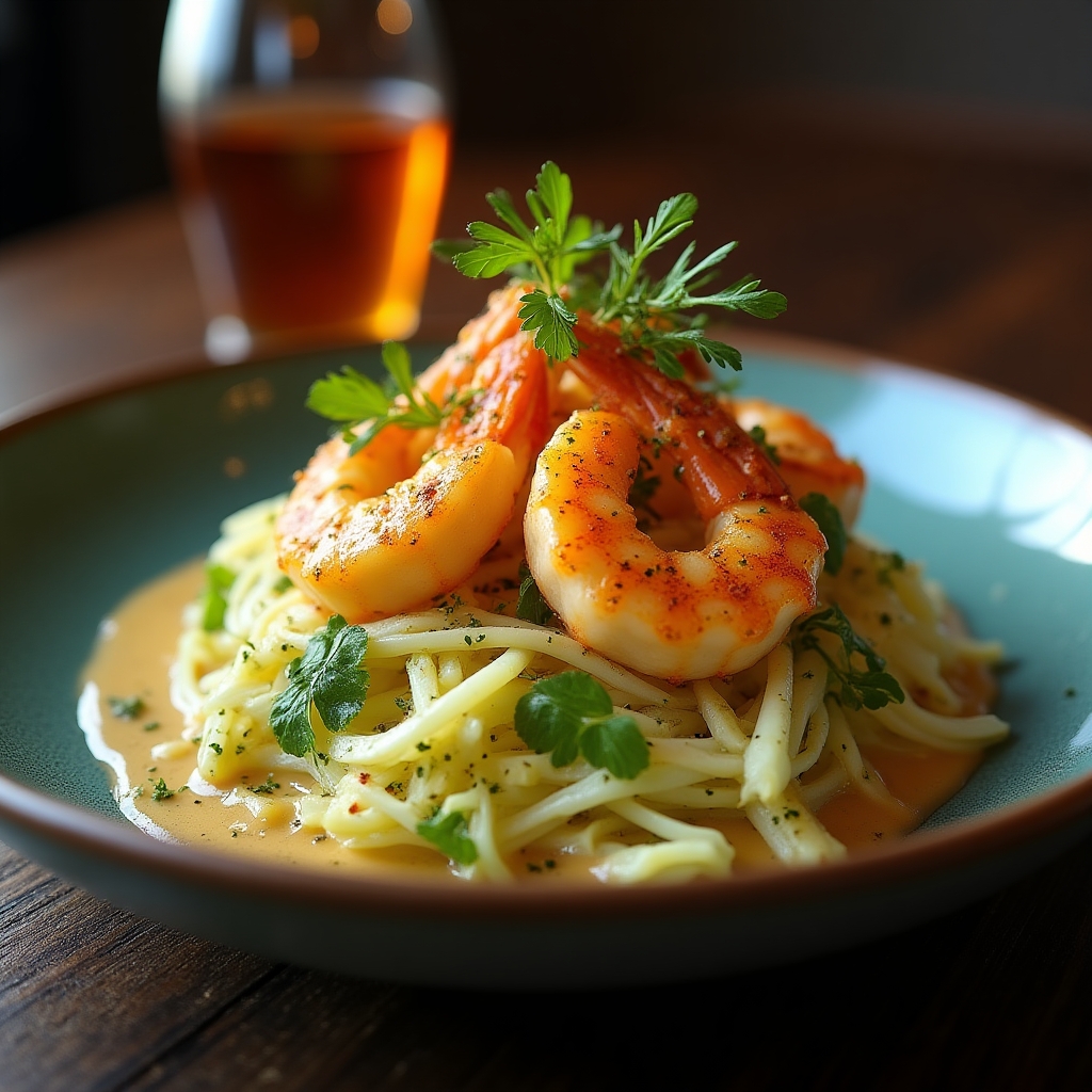 Chili-Lime Prawns over Autumn Apple Slaw presentation