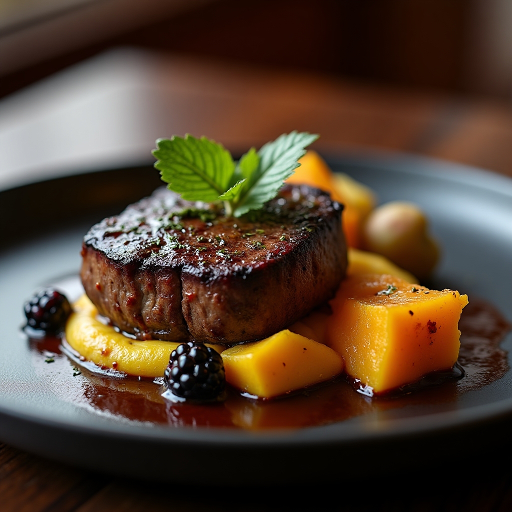 Autumn Ribeye with Blackberry-Apple Glaze presentation