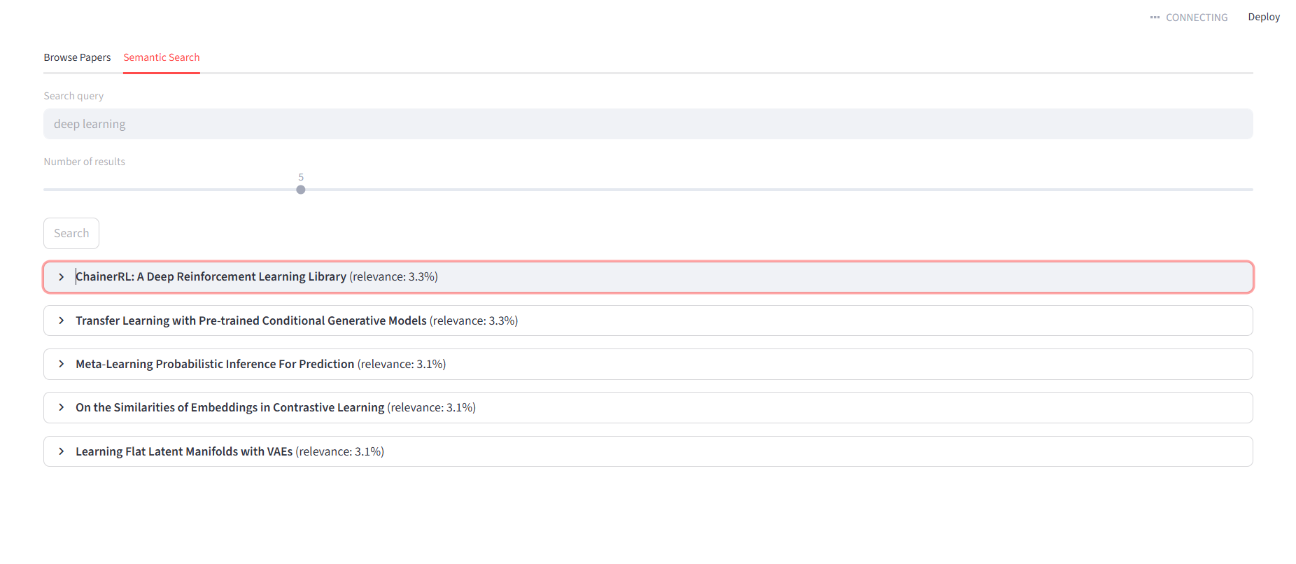 Semantic Search tab