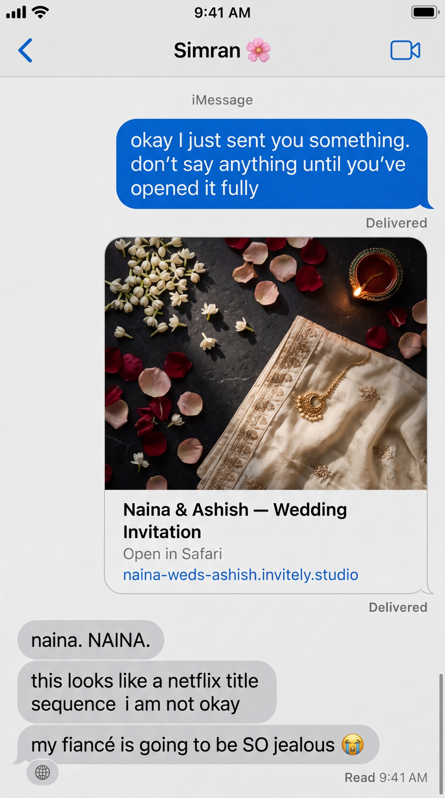 iMessage reaction to Meenaya invite