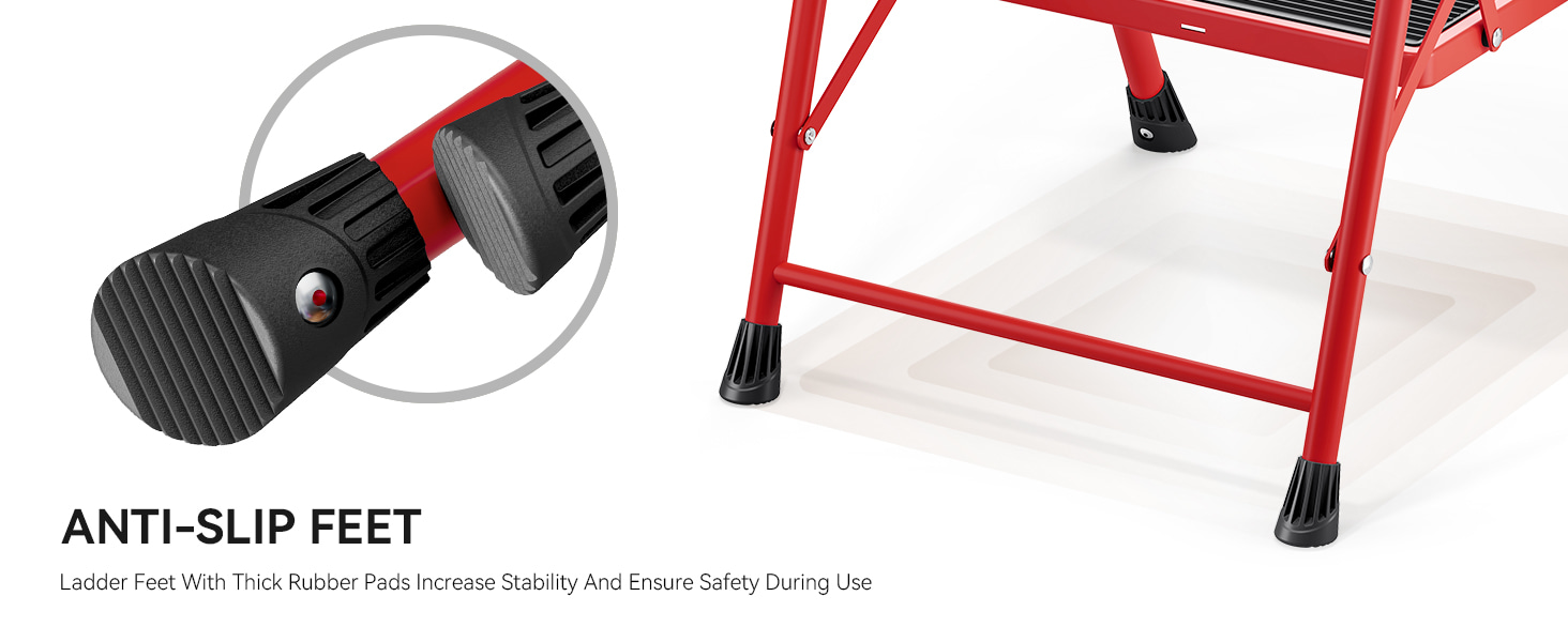 KINGRACK Step Ladder, 3 Step Ladder with with Anti-Slip and Wide Pedal,Portable Foldable Step Stool with Handgrip,Tall Sturdy Step Ladder for Home Kitchen Household,Red thumbnail 3