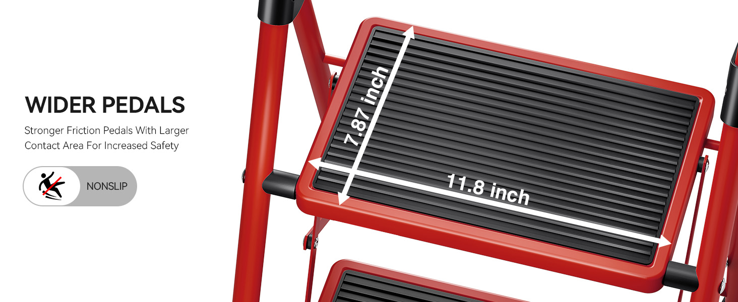 KINGRACK Step Ladder, 3 Step Ladder with with Anti-Slip and Wide Pedal,Portable Foldable Step Stool with Handgrip,Tall Sturdy Step Ladder for Home Kitchen Household,Red thumbnail 4