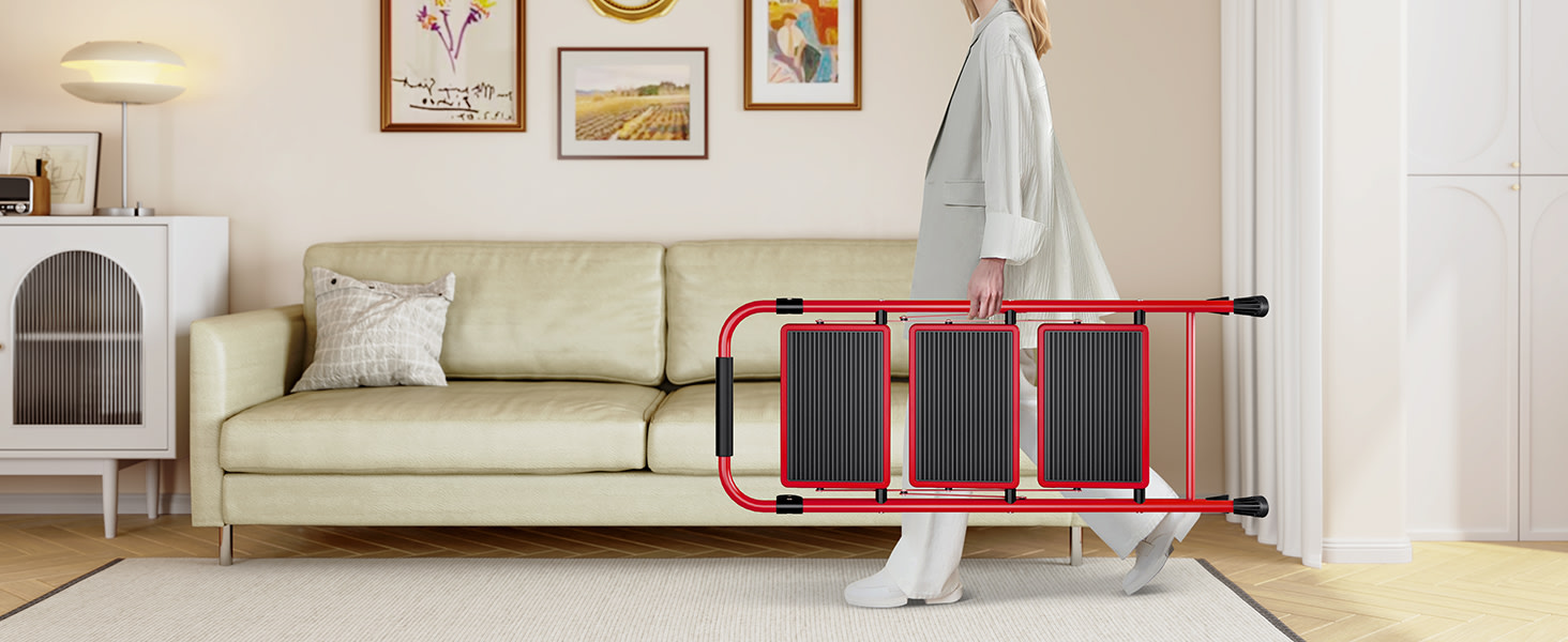 KINGRACK Step Ladder, 3 Step Ladder with with Anti-Slip and Wide Pedal,Portable Foldable Step Stool with Handgrip,Tall Sturdy Step Ladder for Home Kitchen Household,Red thumbnail 6